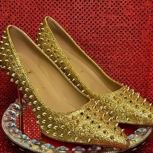 Christian Louboutin Gold Studded Women's Shoes Size 44 (US Women’s 12) - Picture 3 of 15